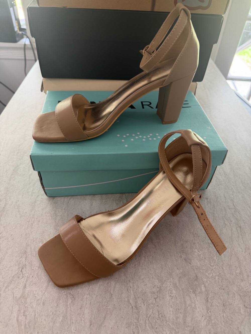 🔥crossposted🔥 Classic Square-Toe Ankle-Strap Block Heels in Tan